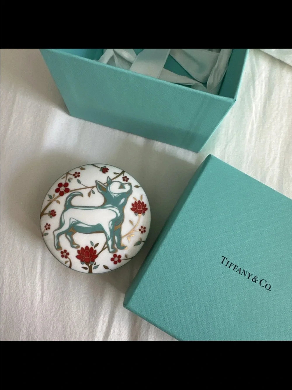 Tiffany & Co. Turquoise, White and Red Enamel Decorative Trinket Box